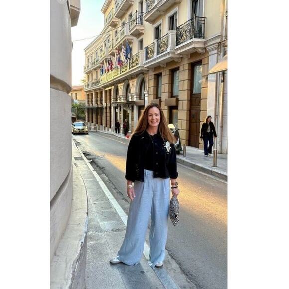 ROSETTA GETTY Women's Light Blue Linen Front Zip Wide Leg Trouser Pants Size 2 - Picture 11 of 12